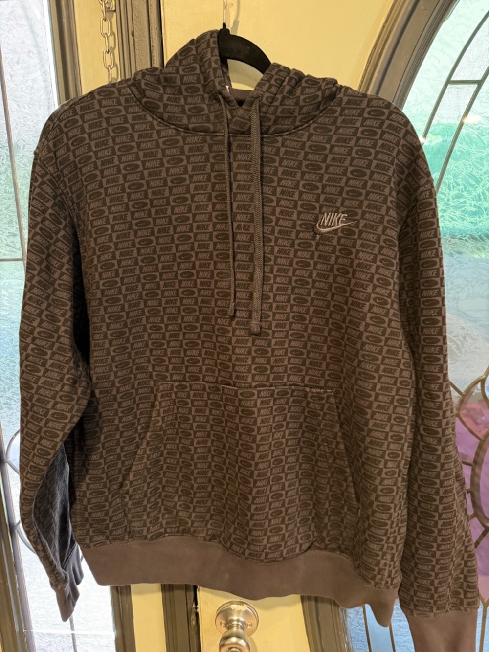 Nike Men’s Charcoal All-Over Logo Pullover Hoodie